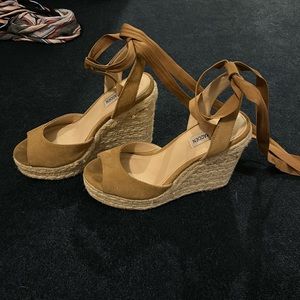 Tan tie up wedges